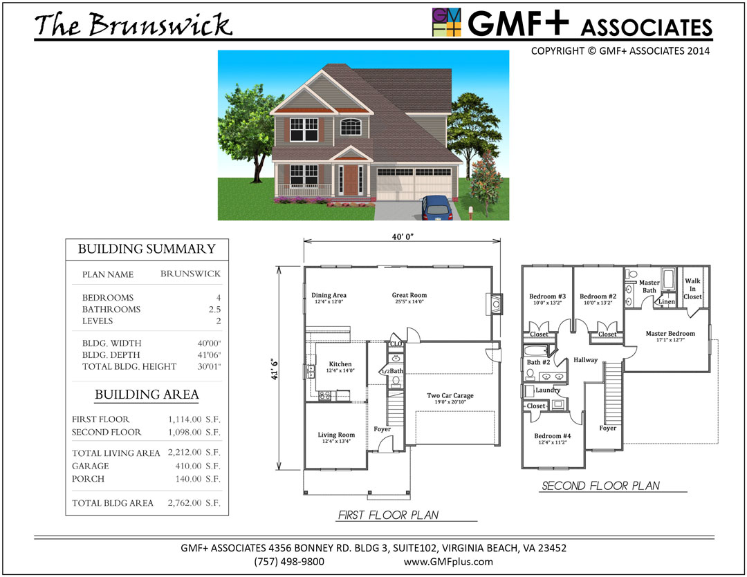 Brunswick Stock House Plan Two Story Four Bedroom 2 5 Baths
